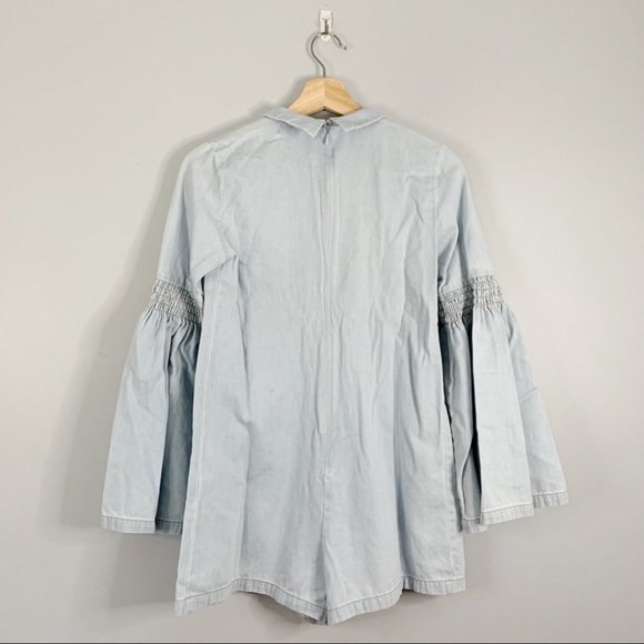 Alice McCall Night Is Young Denim Chambray Romper Shorts Smocked Bell Sleeve 2 S - Picture 5 of 12